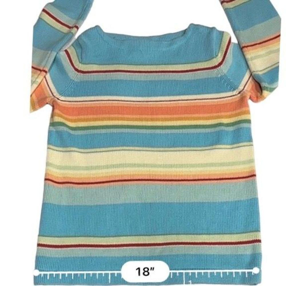 Lauren Ralph Lauren Womens Petite Small Sweater Blue Orange Cream Serape Striped - Picture 7 of 11